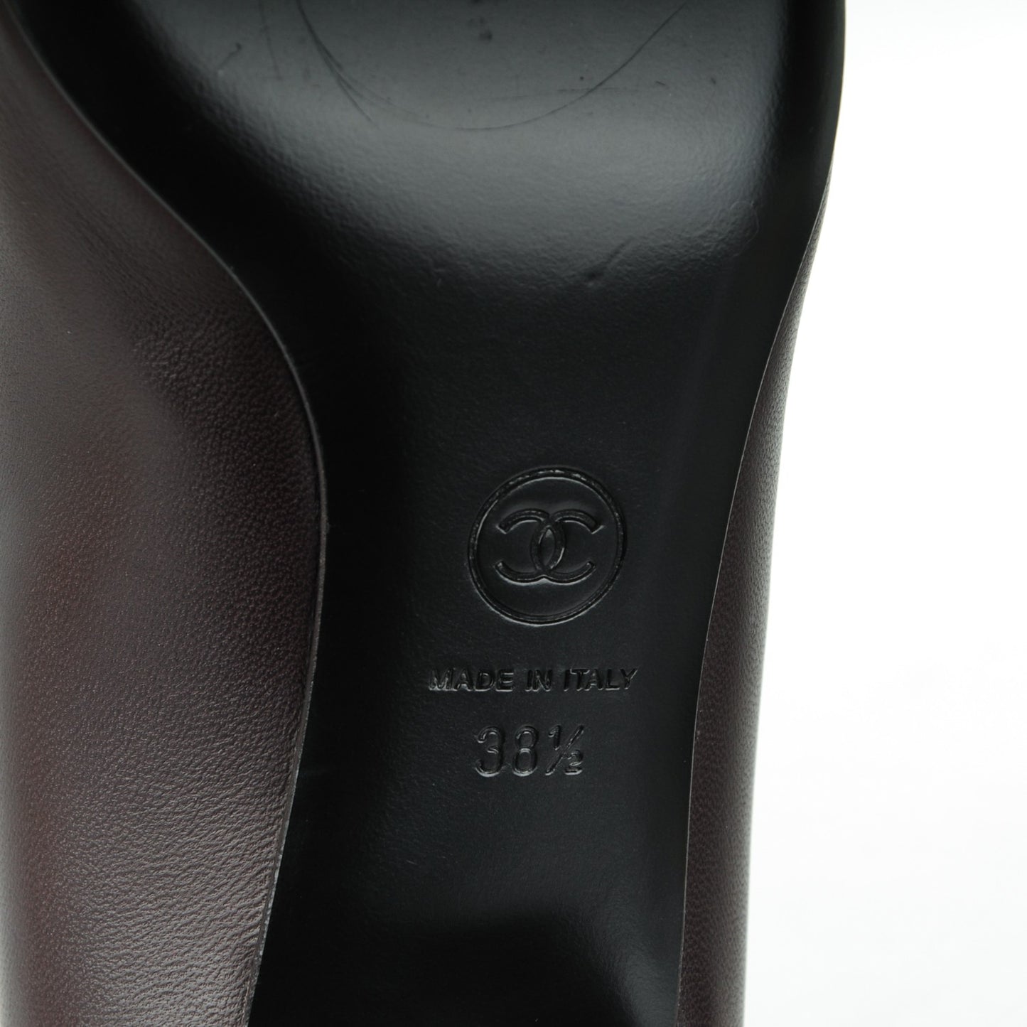 Lambskin CC Cap Toe Low Heel Pumps 38.5 Dark Brown Black