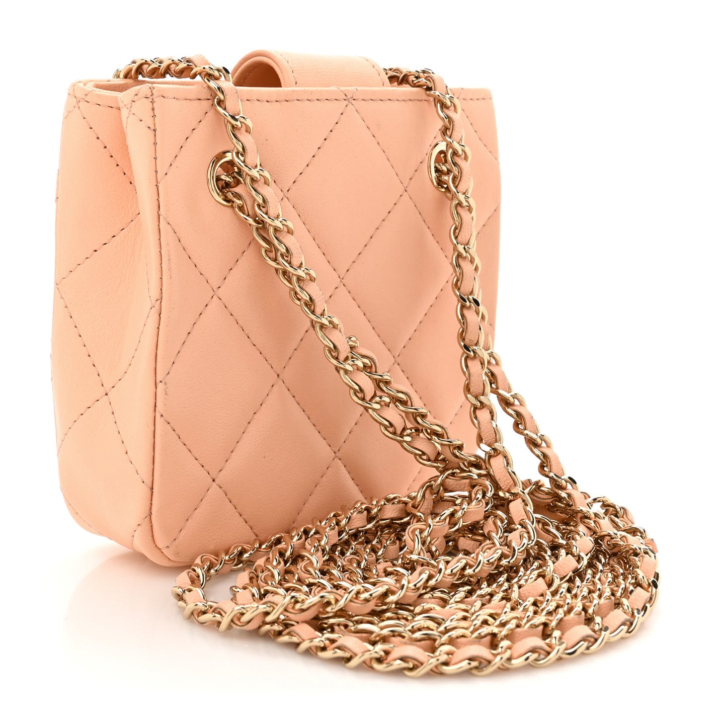 Lambskin Quilted Tiny Shopping Clutch With Chain Light Beige