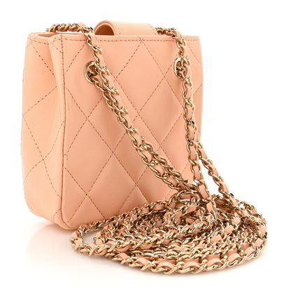Chanel Lambskin Quilted Tiny Shopping Clutch With Chain Light Beige 3 of 15