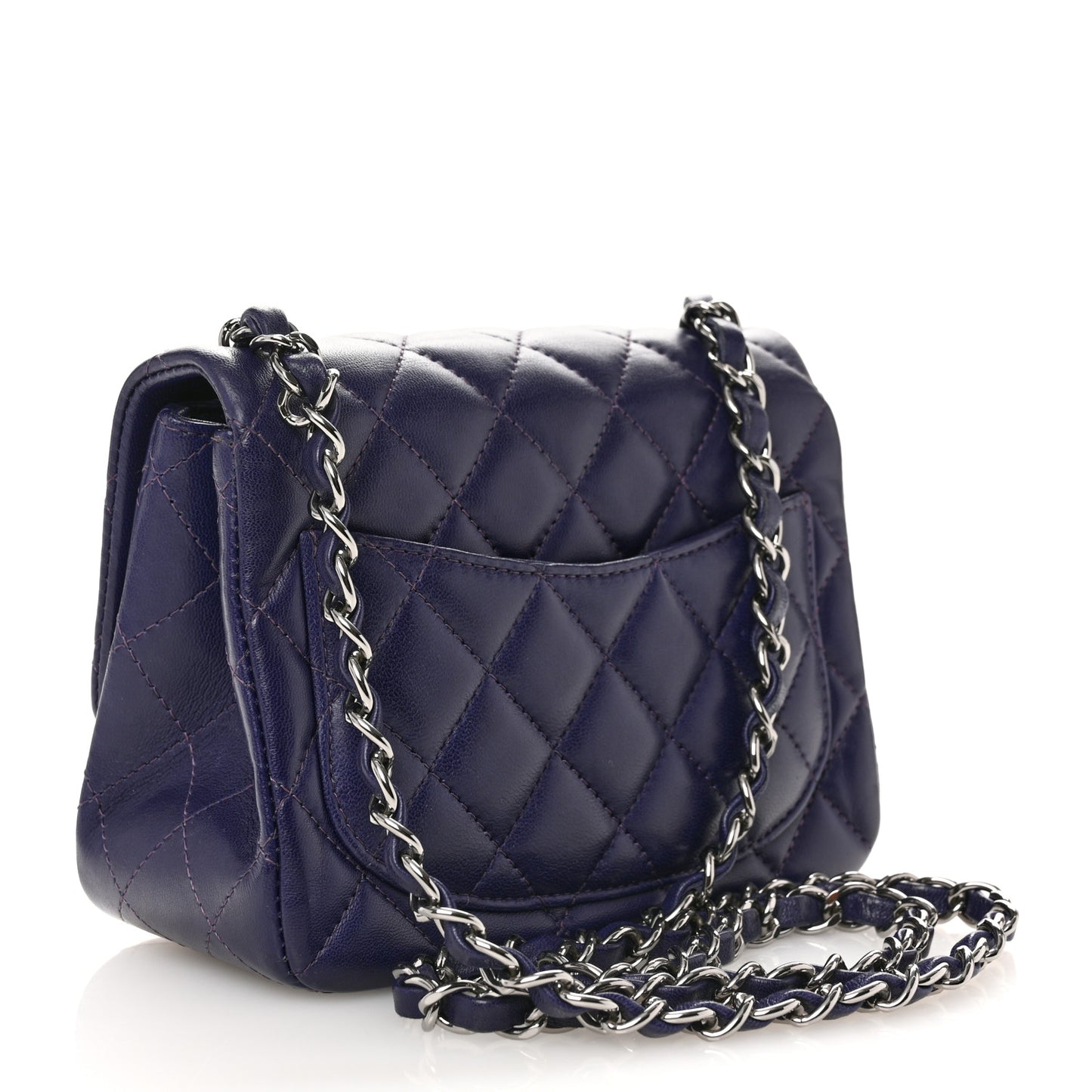 Lambskin Quilted Mini Square Flap Dark Purple