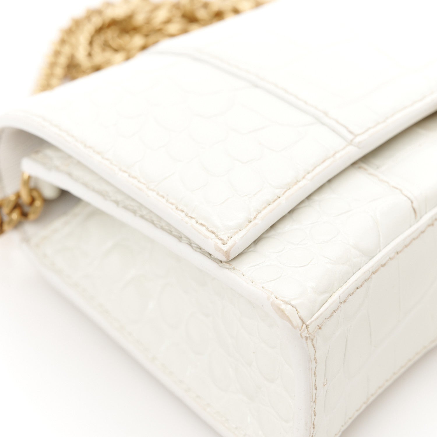 Balenciaga Shiny Calfskin Crocodile Embossed Hourglass Chain Bag White 13 of 13