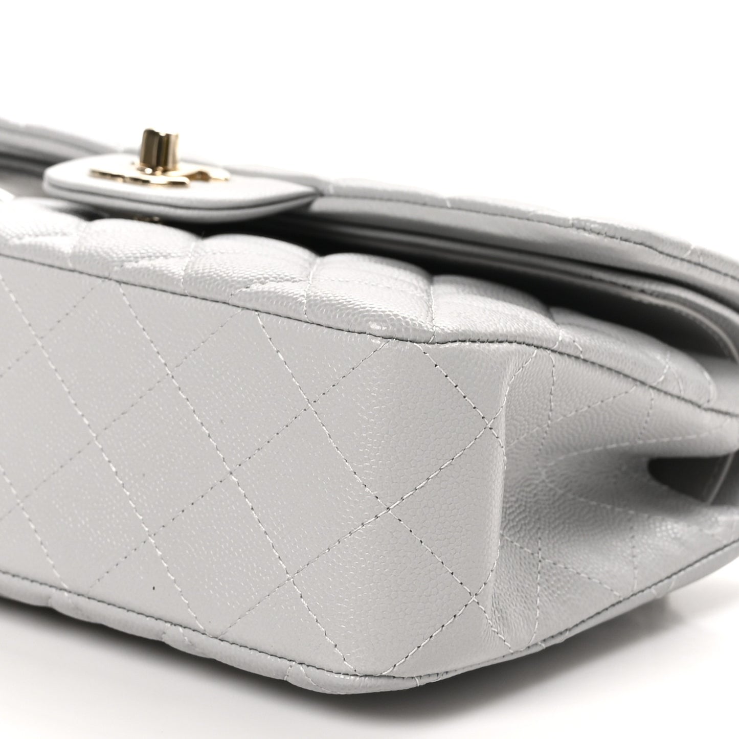Caviar Quilted Small Double Flap Grey