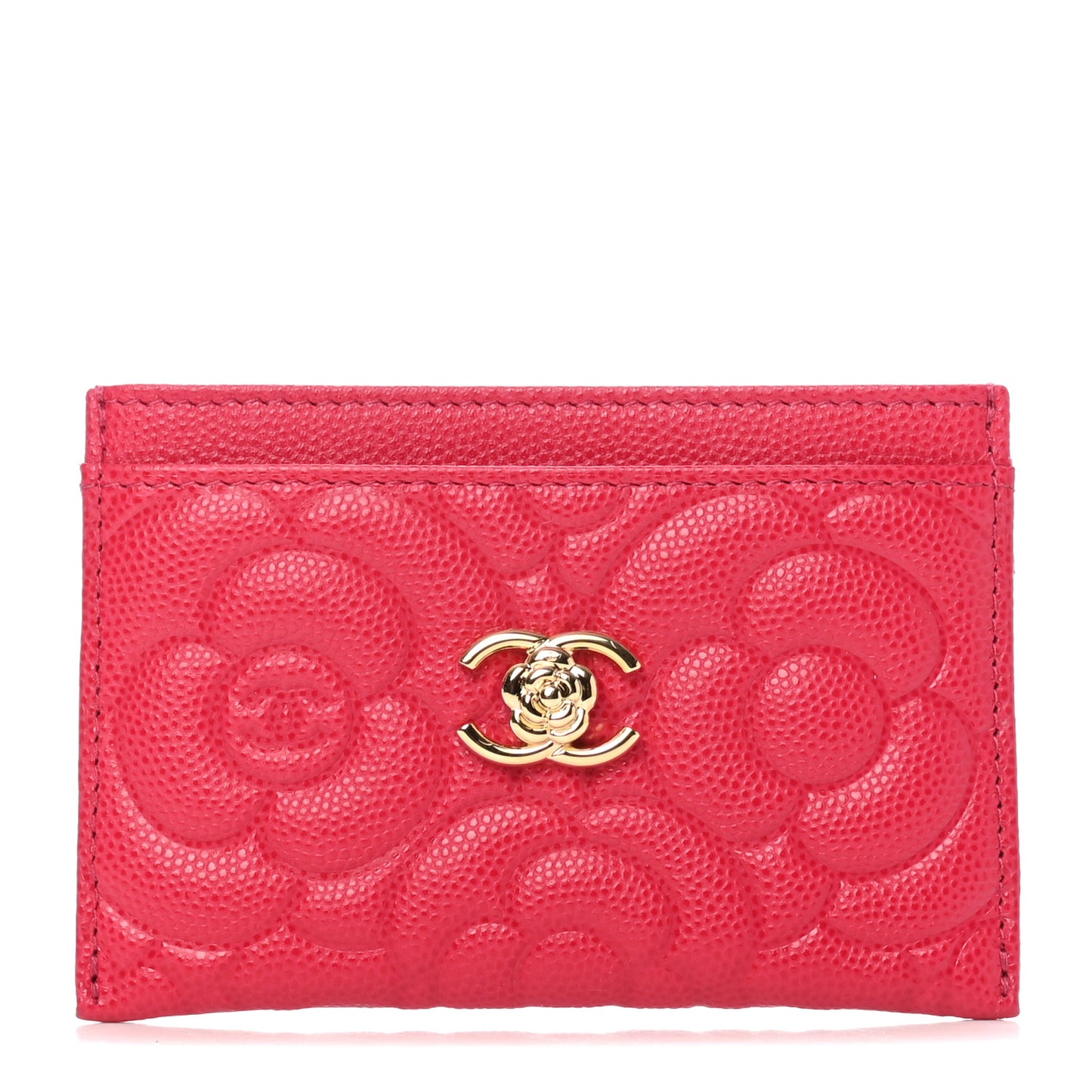 Caviar Camellia Embossed Card Holder Fuchsia