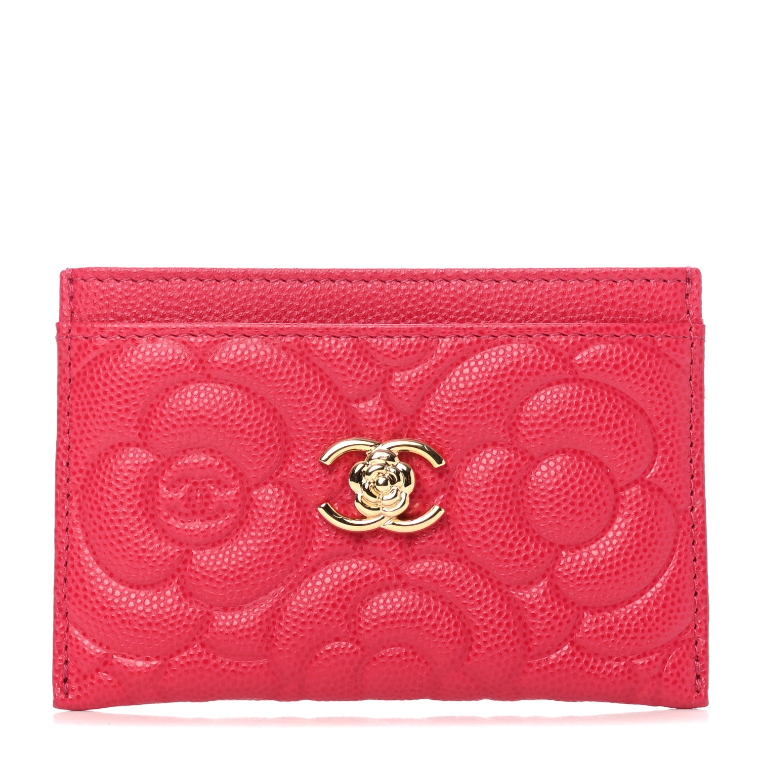 Chanel Caviar Camellia Embossed Card Holder Fuchsia 1 of 9