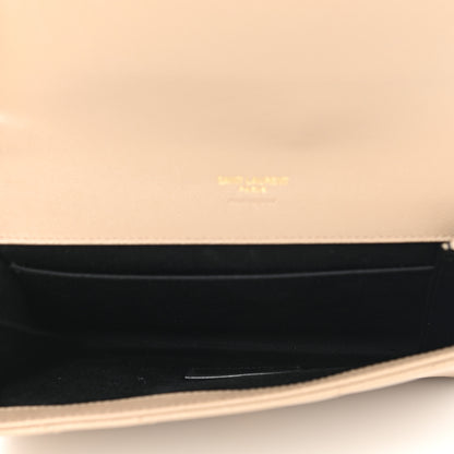Saint Laurent Grain De Poudre Matelasse Chevron Monogram Envelope Clutch Dark Beige 5 of 7