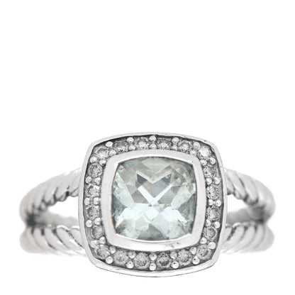 David Yurman Sterling Silver Diamond Prasiolite 7mm Petite Albion Ring 52 6 1 of 6