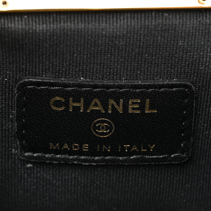 Chanel Lambskin Quilted Trio Kiss Lock Clutch With Chain Black 8 of 13