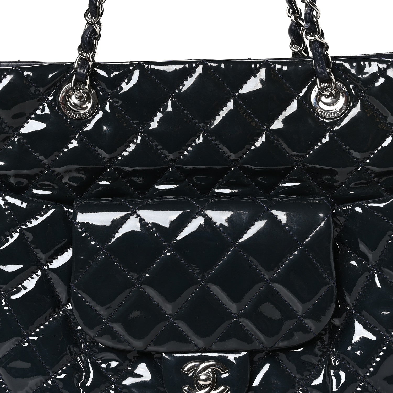 Chanel Patent Quilted Large Coco Shine Shopping Tote Navy 8 of 10