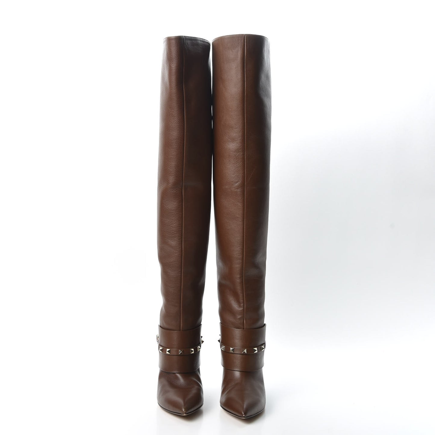 Calfskin Rockstud Over The Knee Boots 37 Brown