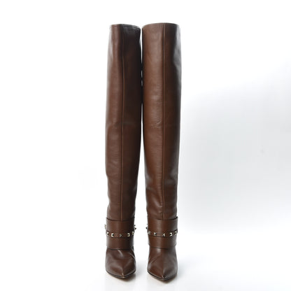 Valentino Garavani Calfskin Rockstud Over The Knee Boots 37 Brown 6 of 11