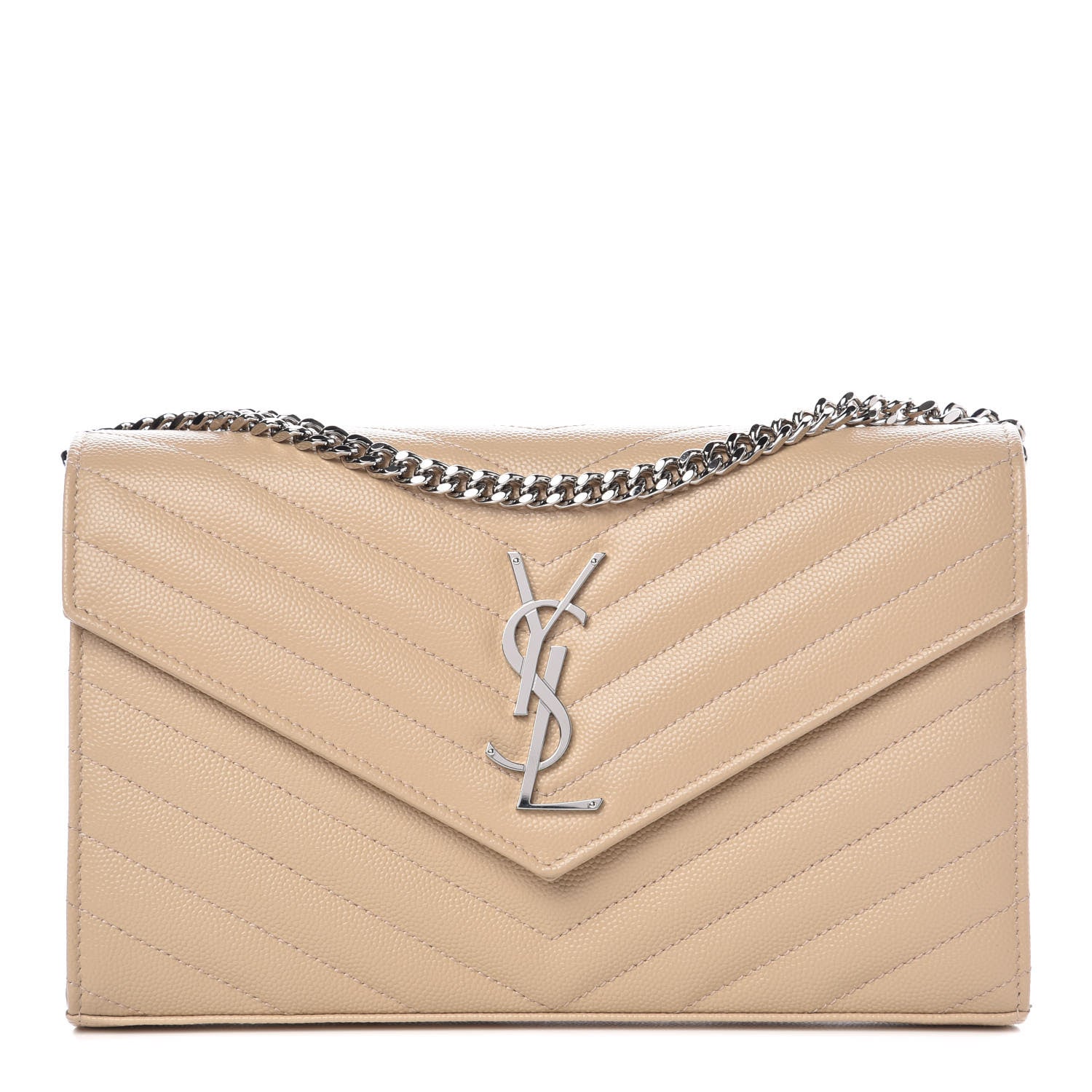 Saint Laurent Grain De Poudre Matelasse Chevron Monogram Chain Wallet Nude Powder 1 of 7