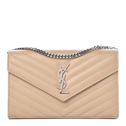 Saint Laurent Grain De Poudre Matelasse Chevron Monogram Chain Wallet Nude Powder 1 of 7