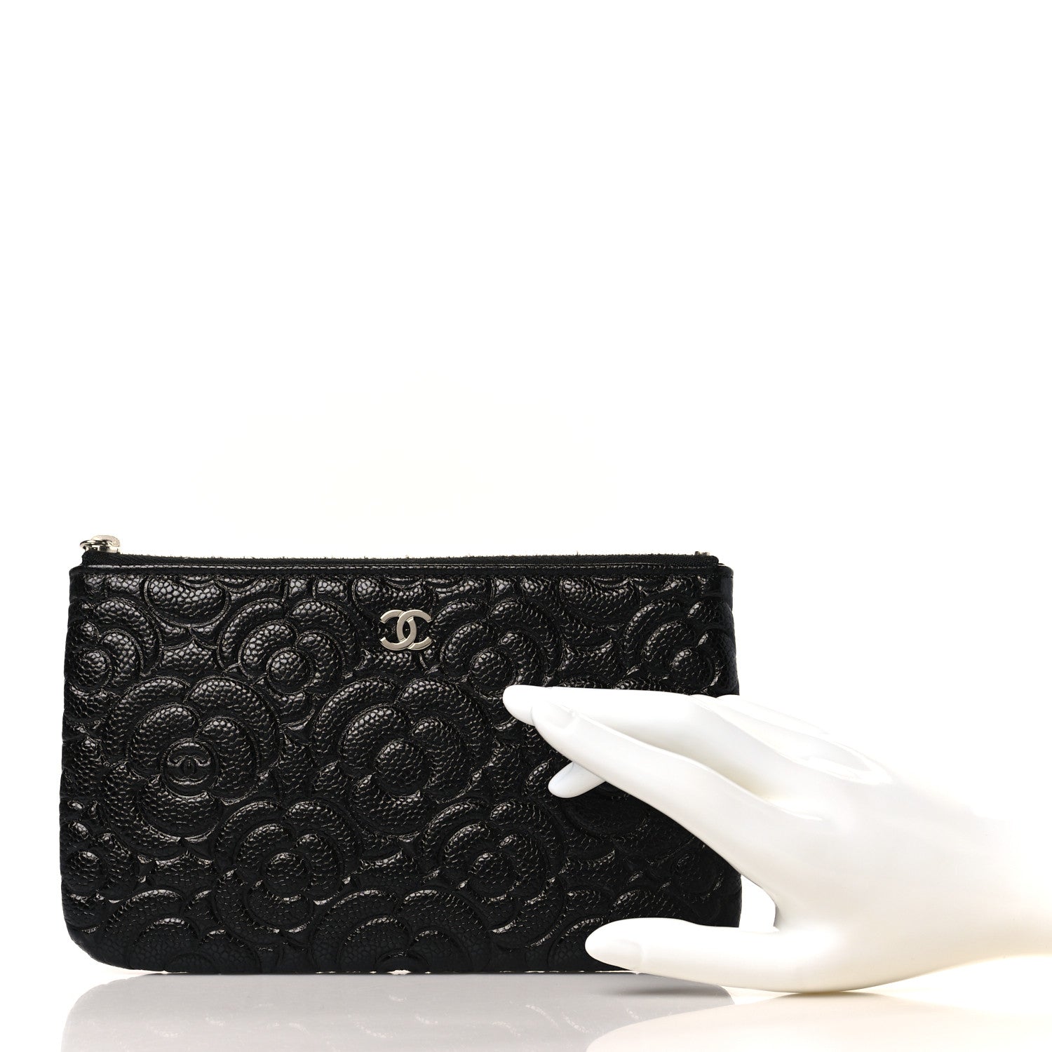 Chanel Caviar Camellia Embossed Cosmetic Pouch Black 2 of 7