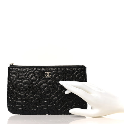 Chanel Caviar Camellia Embossed Cosmetic Pouch Black 2 of 7
