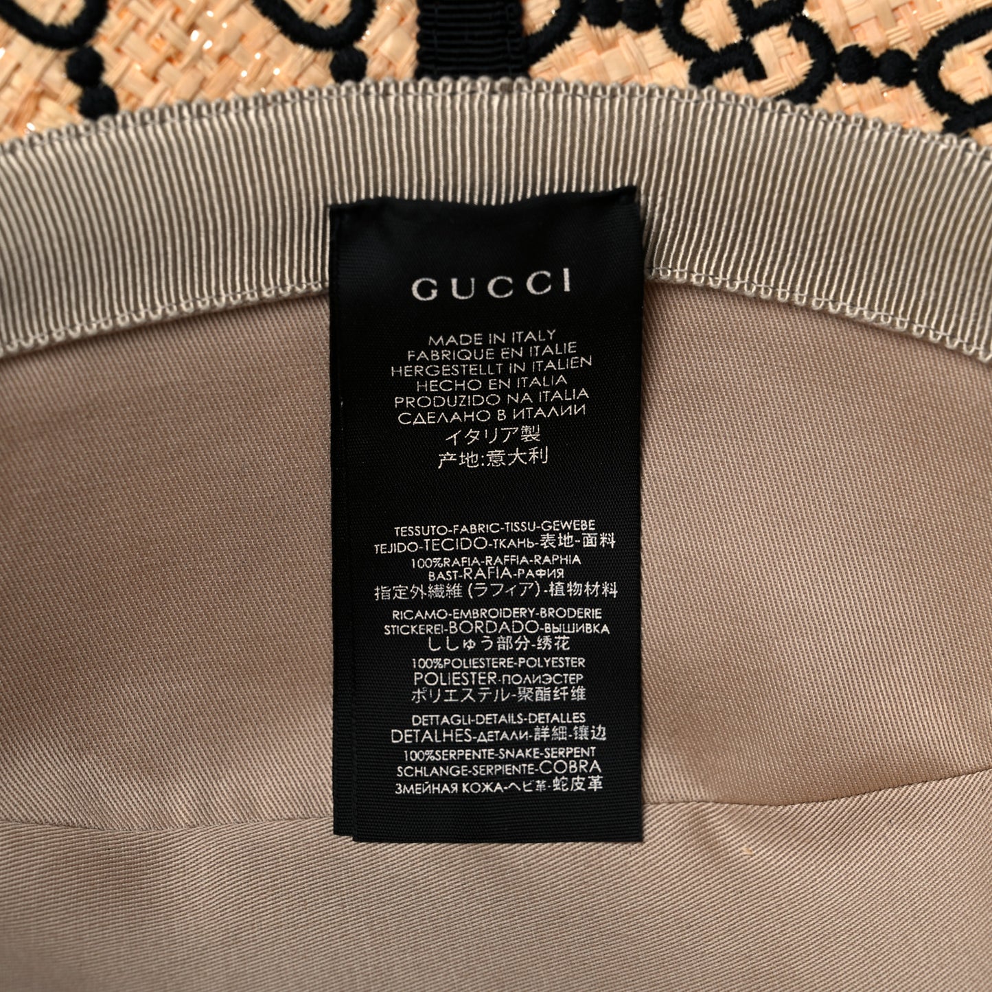 Raffia Elaphe Interlocking GG Embroidered Fedora Hat L Ivory Black