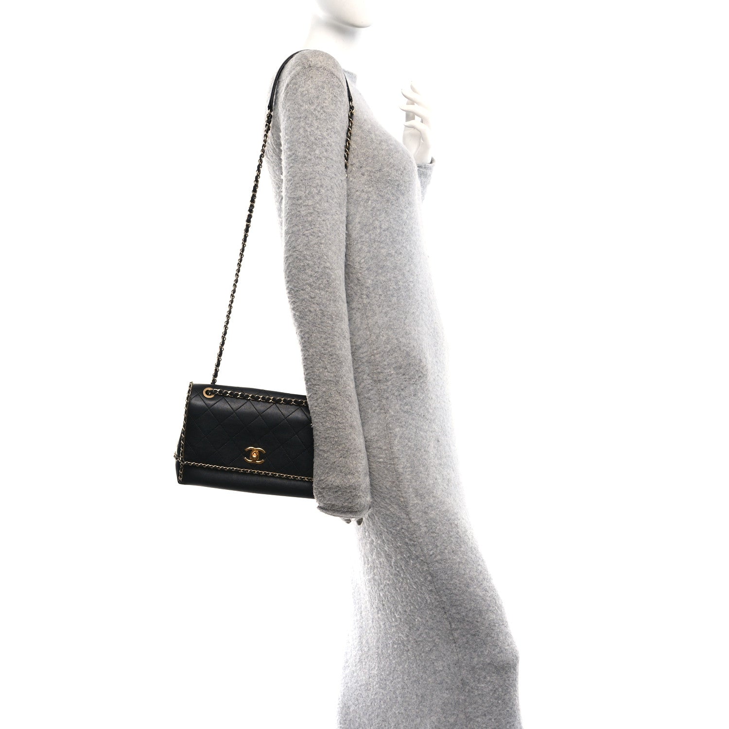 Chanel Calfskin Stitched Chain Flap Black 2 of 10