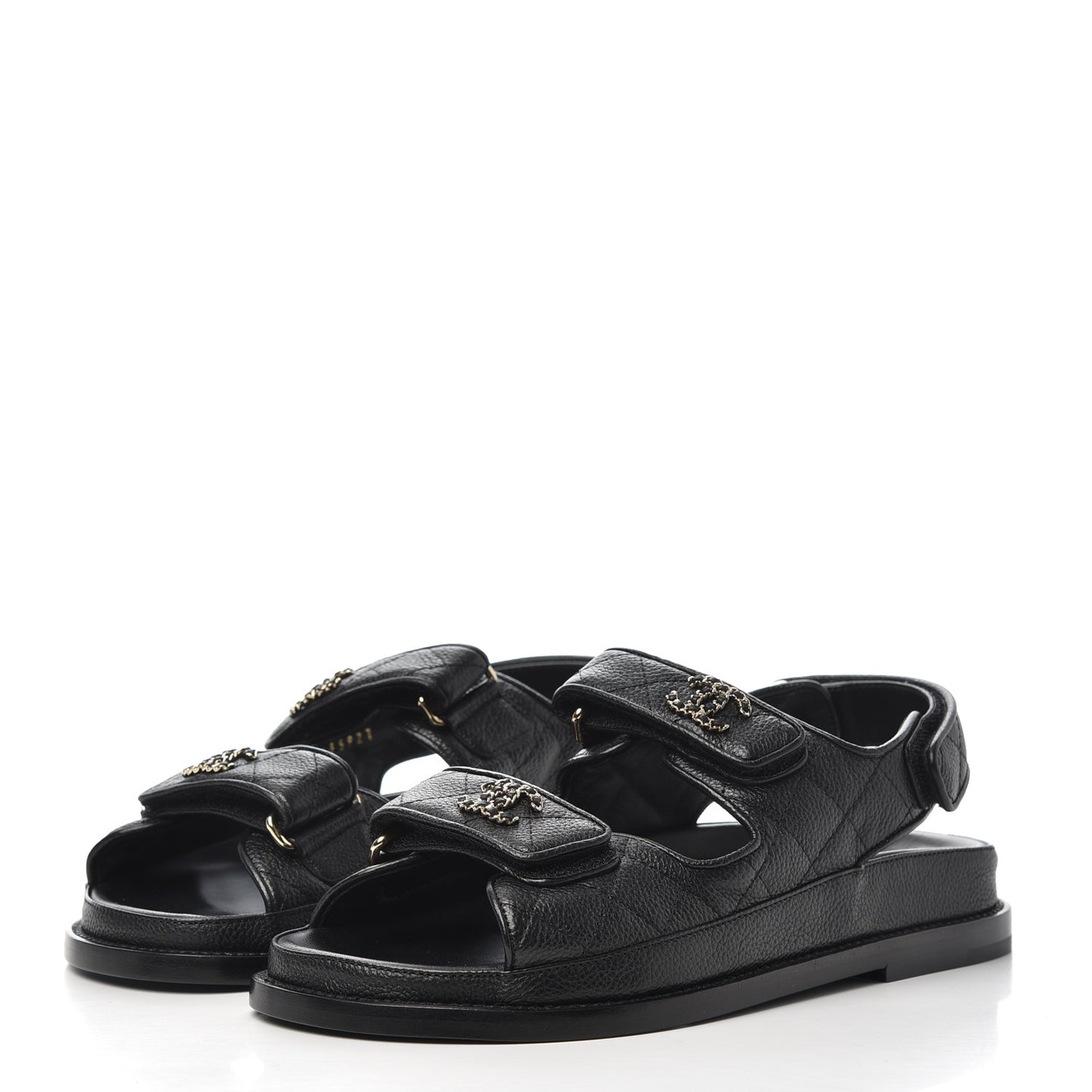 Grained Calfskin Velcro Dad Sandals 35 Black