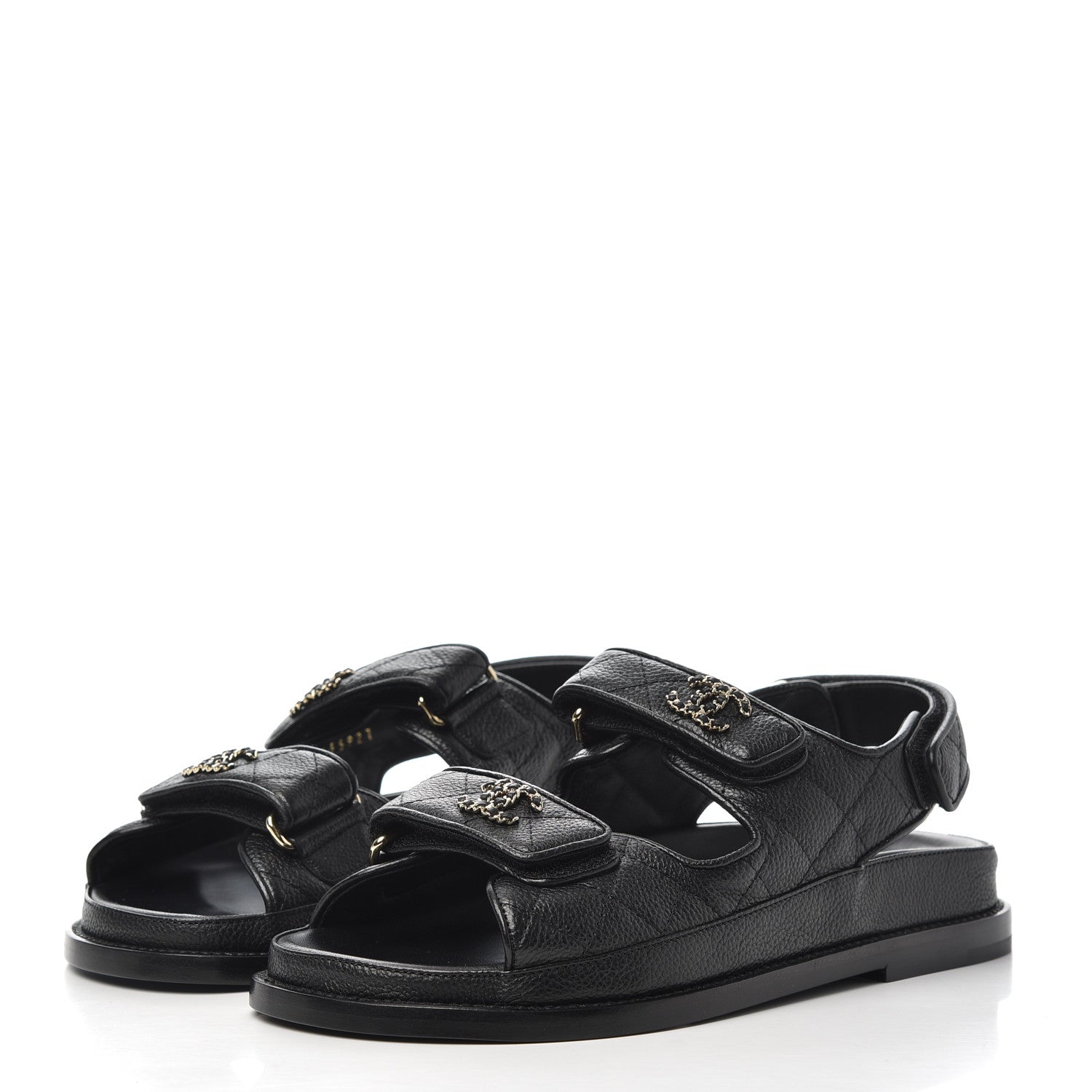 Chanel Grained Calfskin Velcro Dad Sandals 35 Black 3 of 11