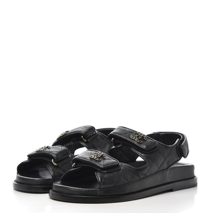 Chanel Grained Calfskin Velcro Dad Sandals 35 Black 3 of 11