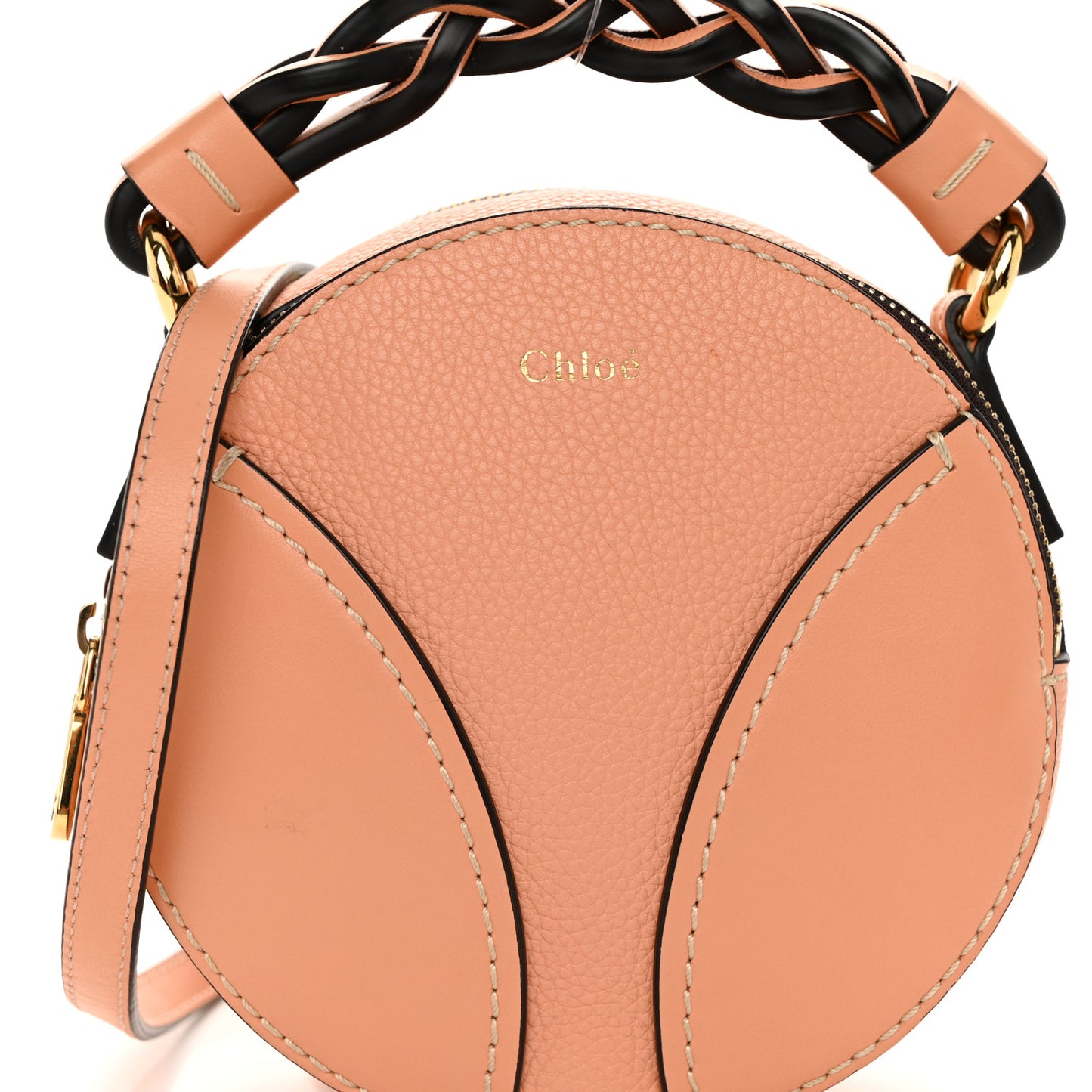 Grained Shiny Calfskin Mini Round Daria Bag Peach Bloom