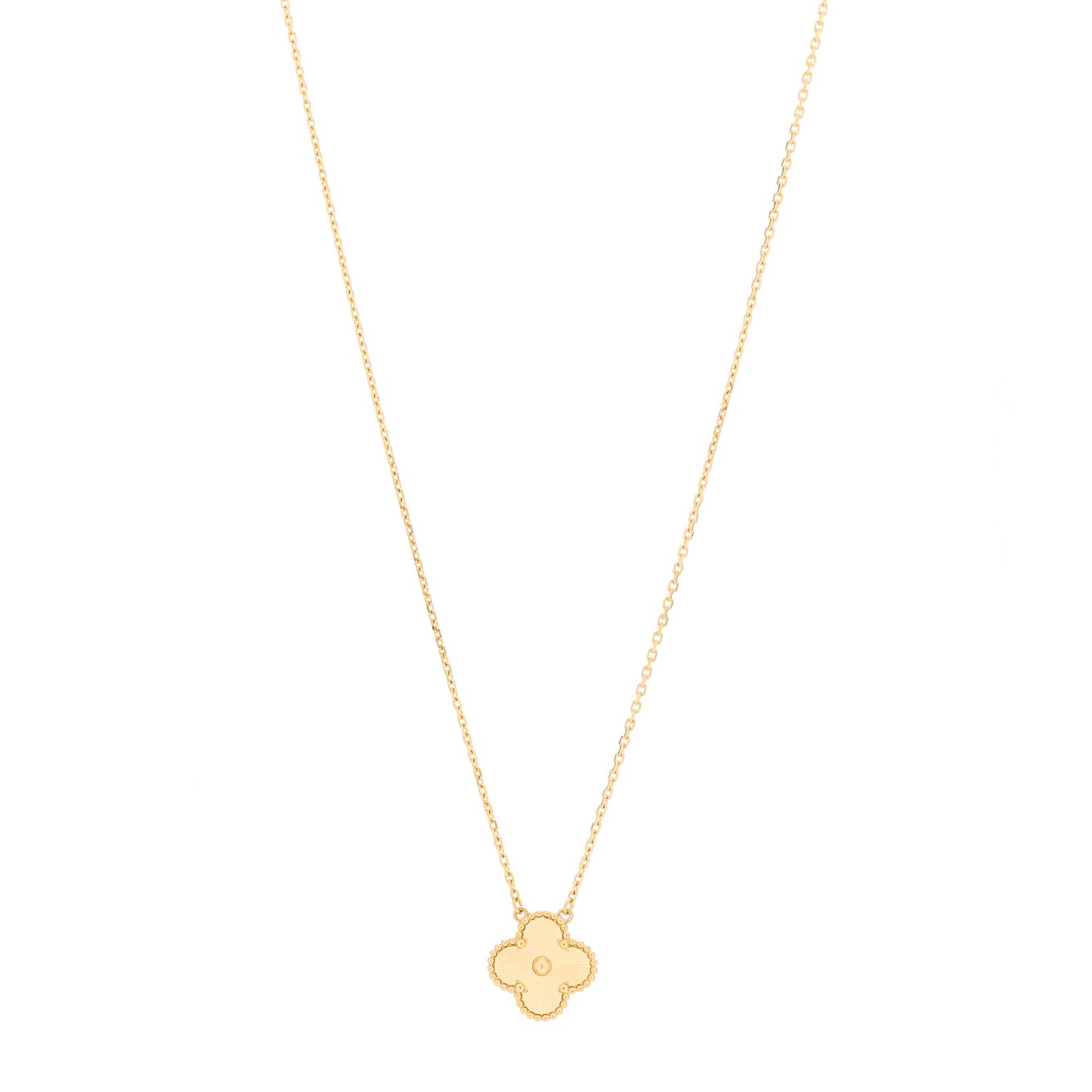 18K Yellow Gold Guilloche Vintage Alhambra Pendant Necklace