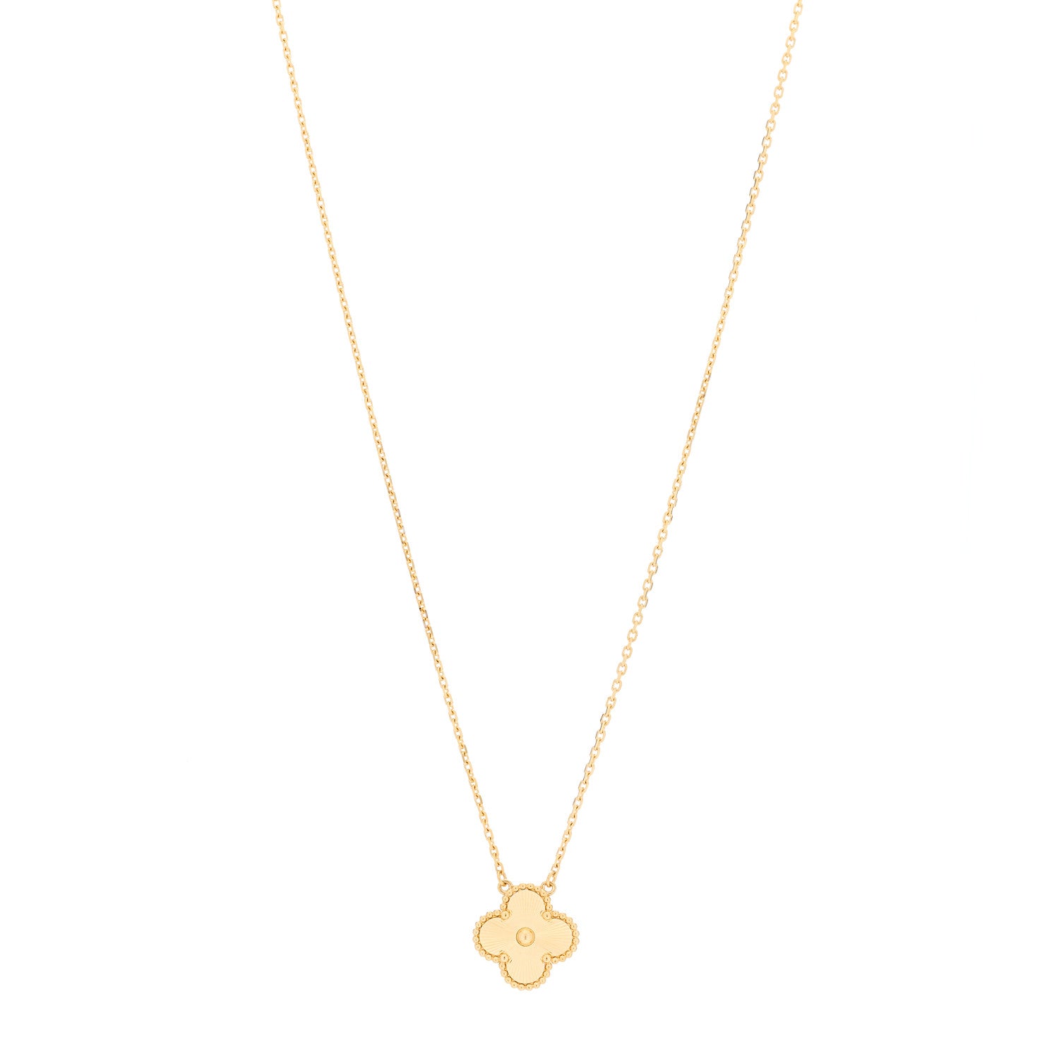Van Cleef & Arpels 18K Yellow Gold Guilloche Vintage Alhambra Pendant Necklace 1 of 5