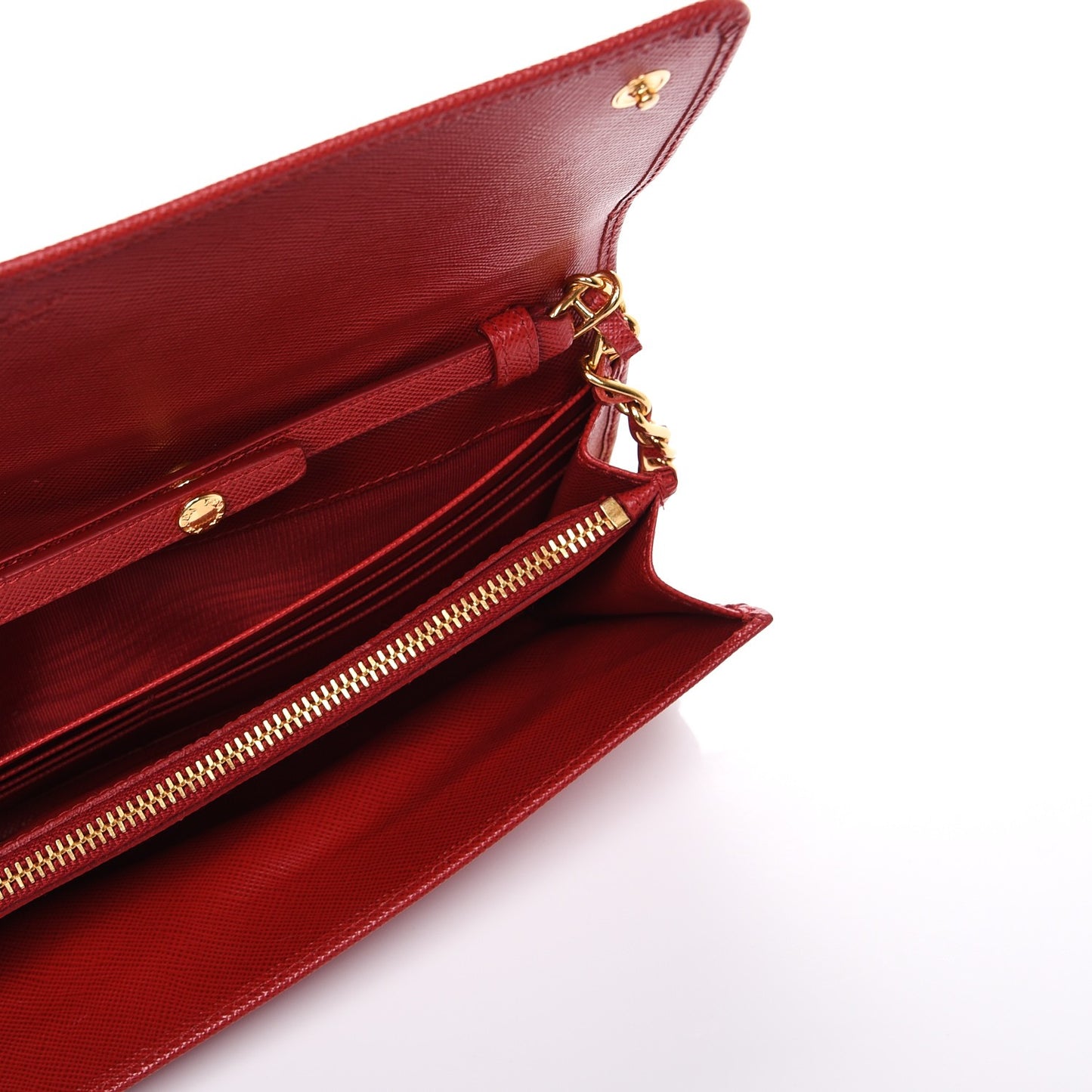 Saffiano Metal Oro Chain Wallet Fuoco