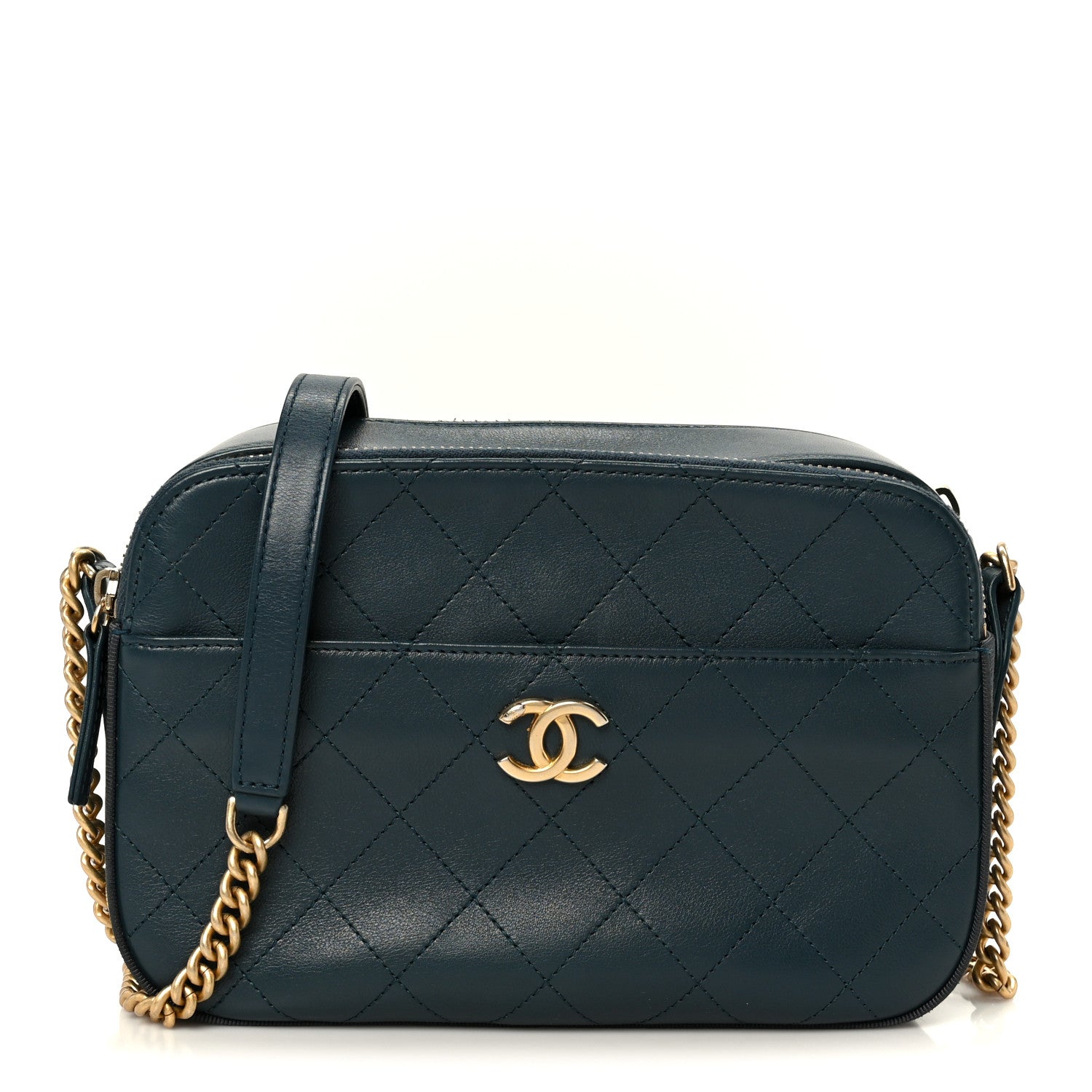 Chanel Calfskin Grosgrain Stitched Button Up Camera Case Green 1 of 21