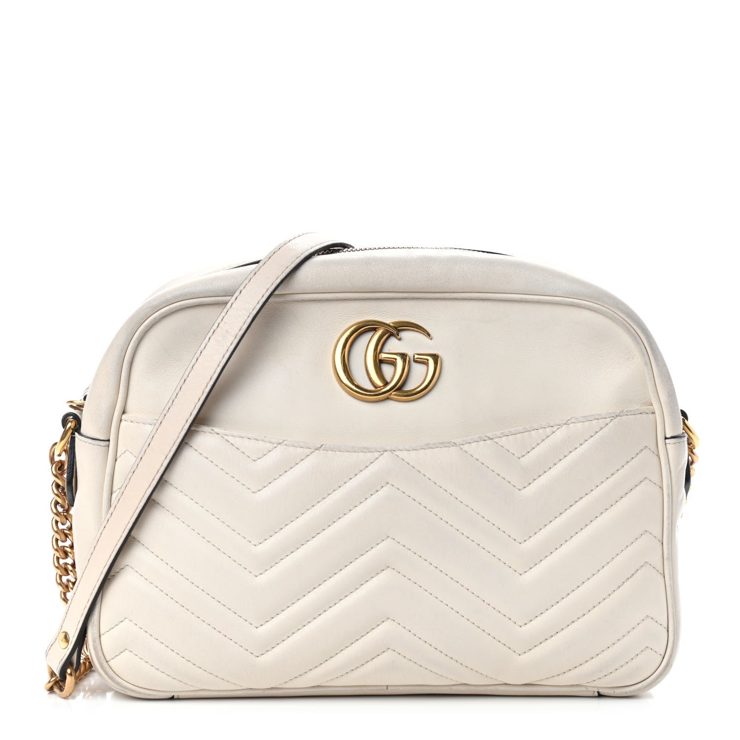Gucci Calfskin Matelasse Medium GG Marmont Chain Shoulder Bag Mystic White 1 of 10