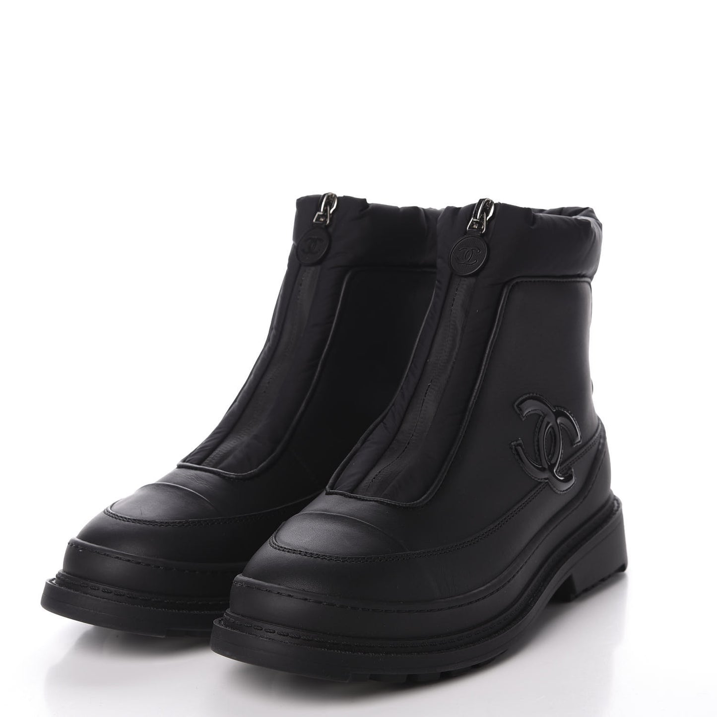 Calfskin Nylon CC Ankle Snow Boots 36 Black