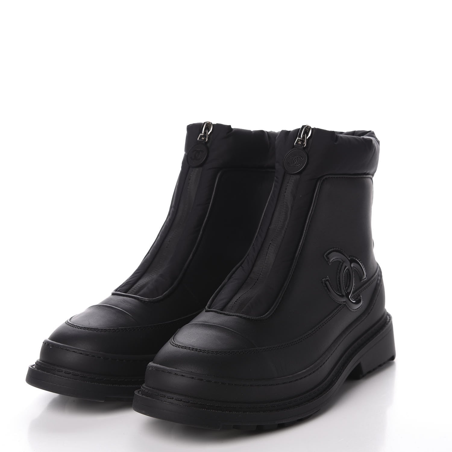Chanel Calfskin Nylon CC Ankle Snow Boots 36 Black 3 of 10