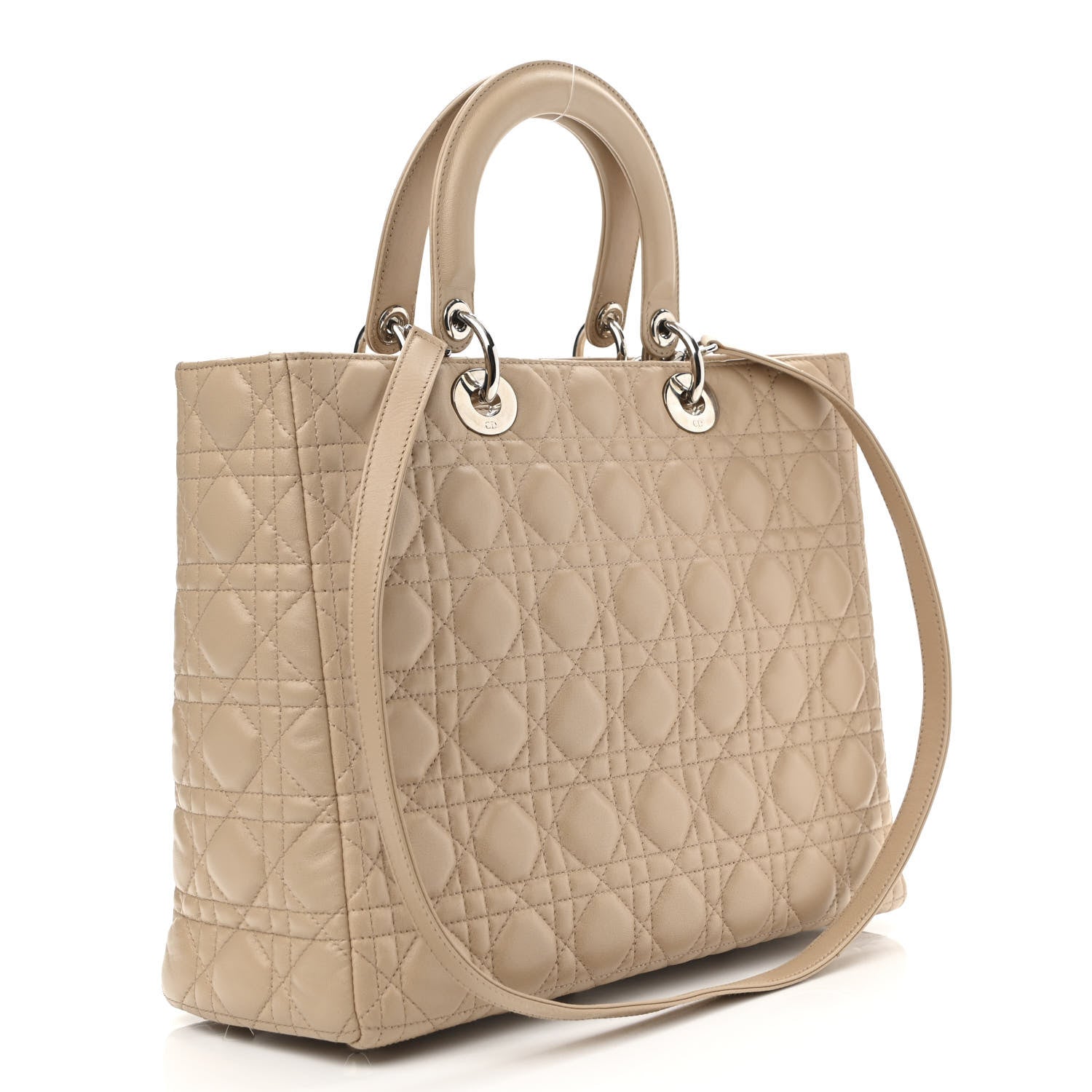 Christian Dior Lambskin Cannage Large Lady Dior Beige 3 of 13