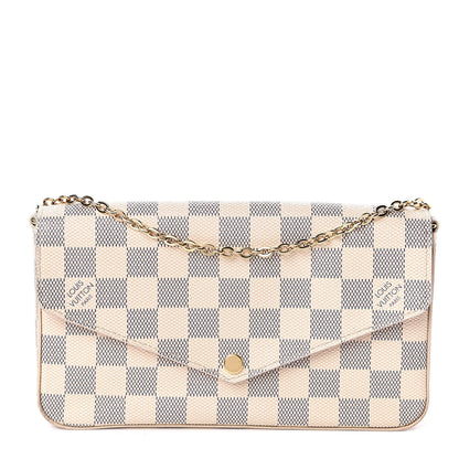 Louis Vuitton Damier Azur Pochette Felicie Chain Wallet Rose Ballerine 1 of 12