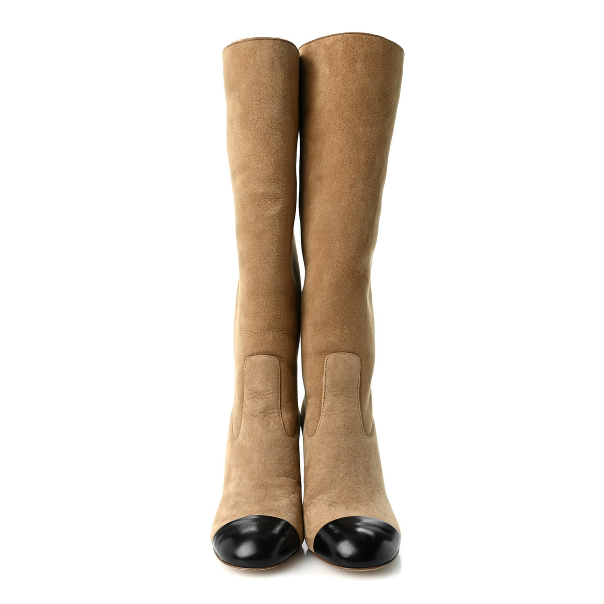 Suede Lambskin Shiny Calfskin Sherpa CC High Boots 38 Light Beige Black