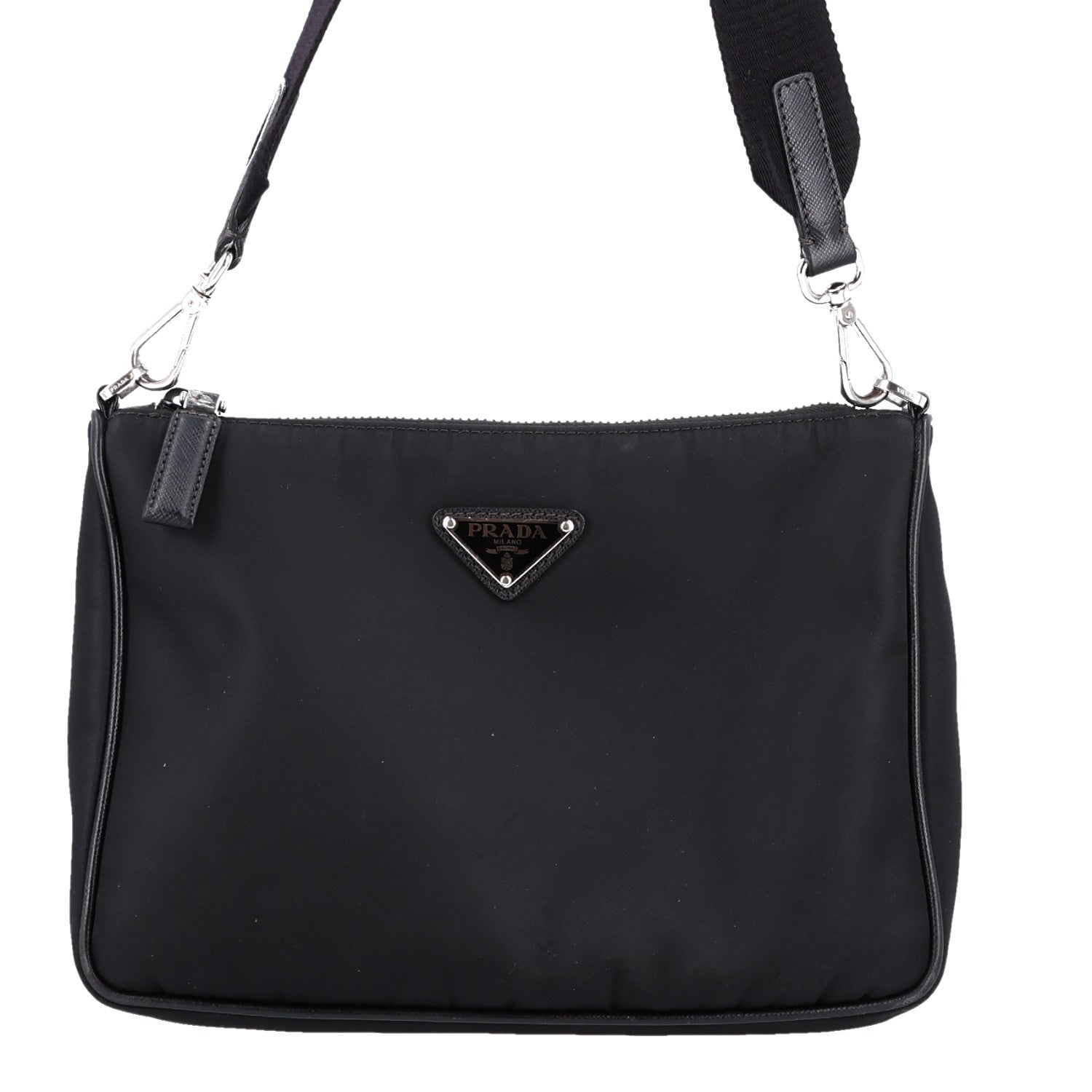 Prada Re-Nylon Saffiano Pocket Zippered Shoulder Bag Black 10 of 11
