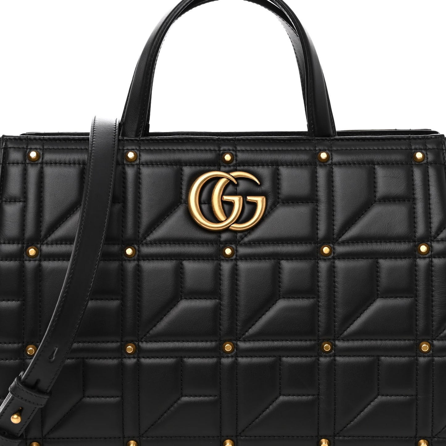 Calfskin Matelasse Studded Medium GG Marmont Tote Black