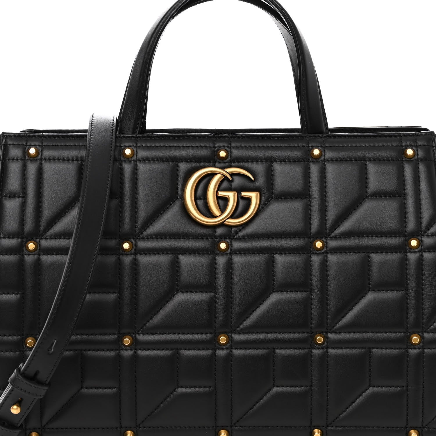 Gucci Calfskin Matelasse Studded Medium GG Marmont Tote Black 8 of 11