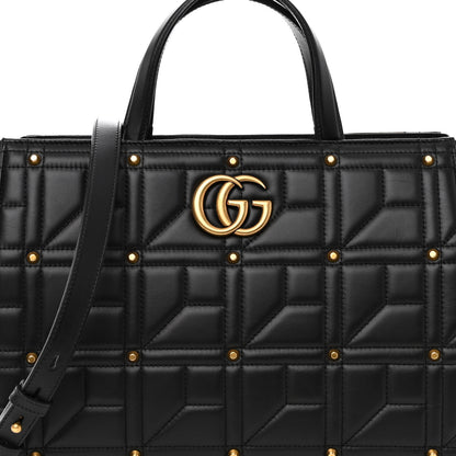 Gucci Calfskin Matelasse Studded Medium GG Marmont Tote Black 8 of 11