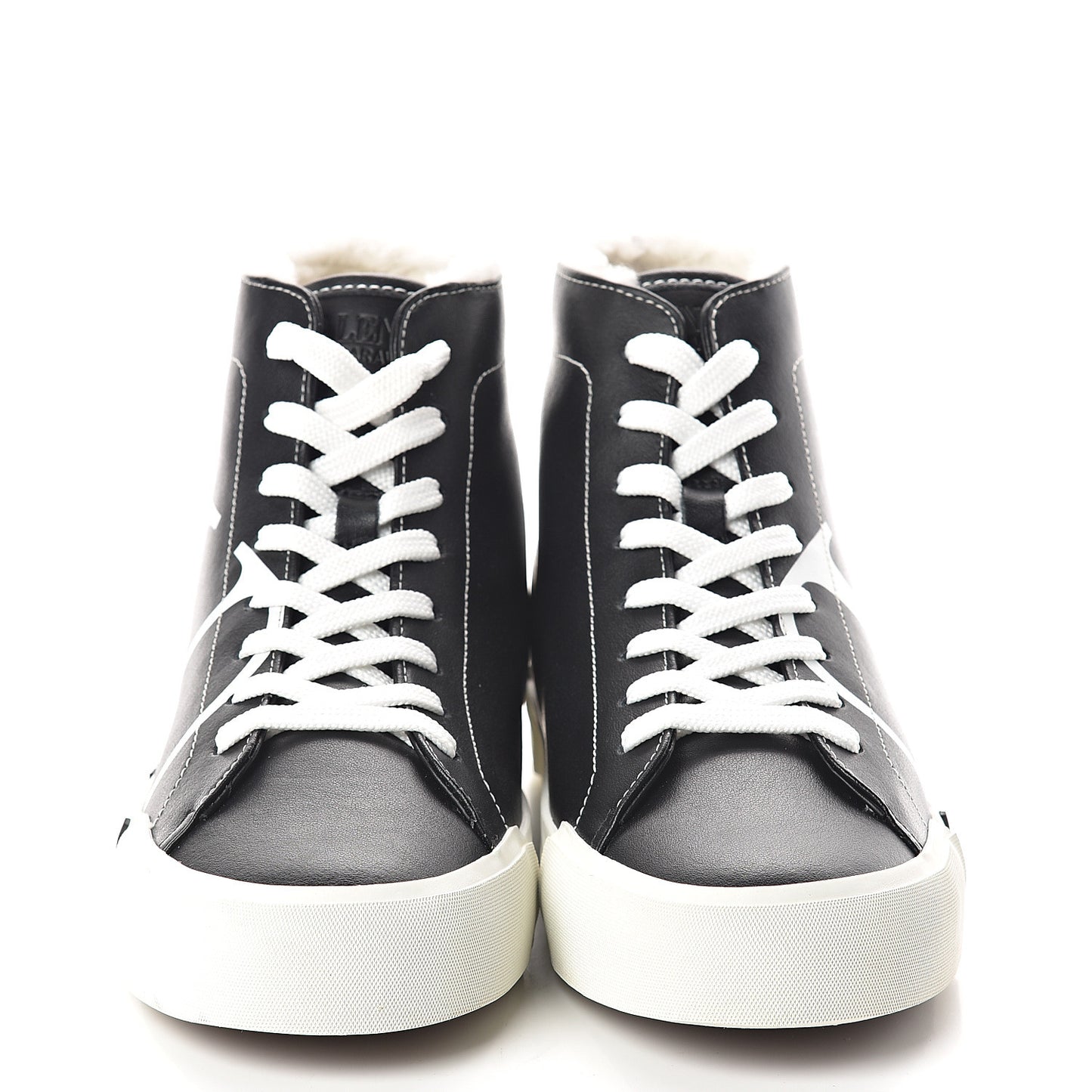 Calfskin Shearling VLTN High Top Sneakers 38.5 Black