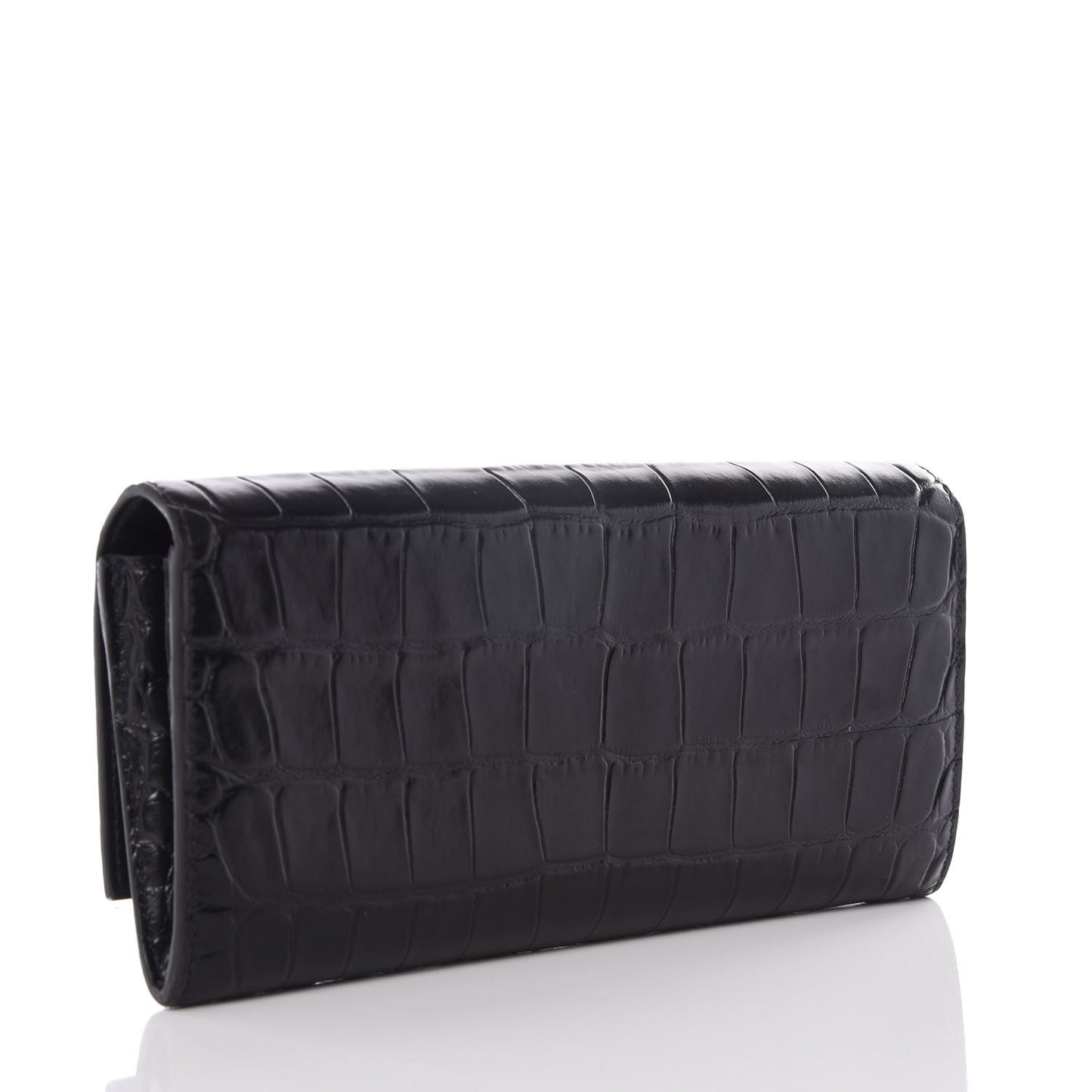 Crocodile Embossed Calfskin Large Flap Wallet Black