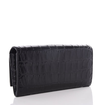 Celine Crocodile Embossed Calfskin Large Flap Wallet Black 2 of 8
