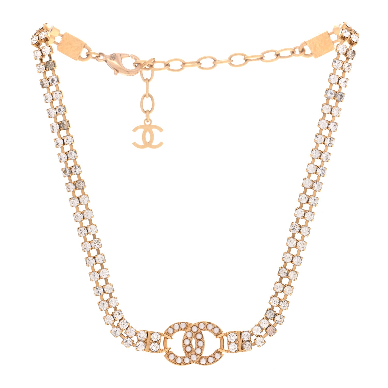Chanel Crystal Pearl CC Choker Necklace Gold 3 of 6