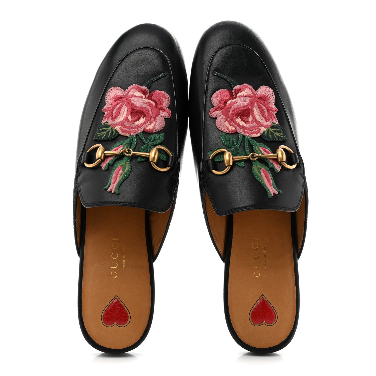 Calfskin Flower Embroidered Princetown Slippers 38 Black