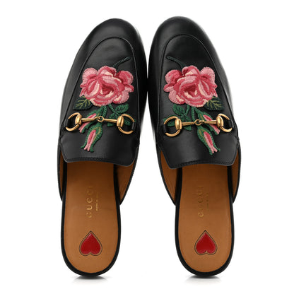 Gucci Calfskin Flower Embroidered Princetown Slippers 38 Black 2 of 11