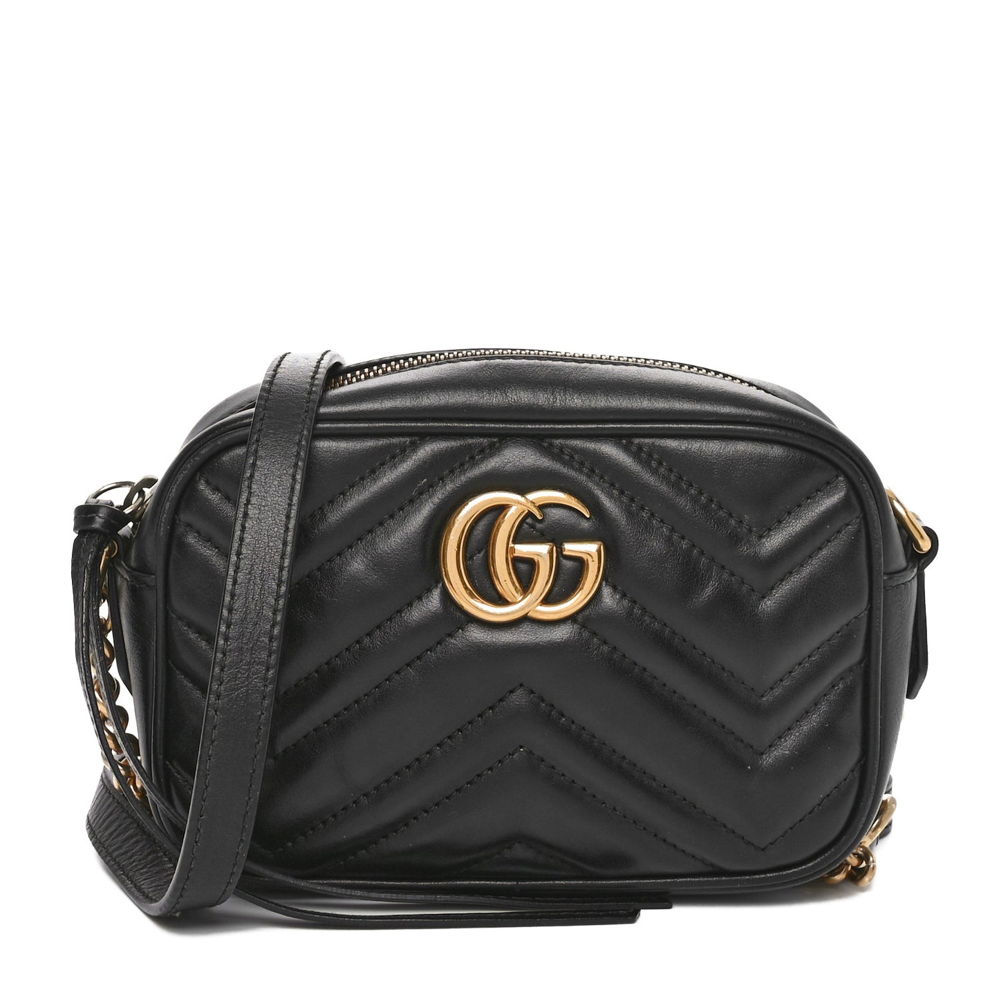 Calfskin Matelasse Mini GG Marmont Chain Shoulder Bag Black
