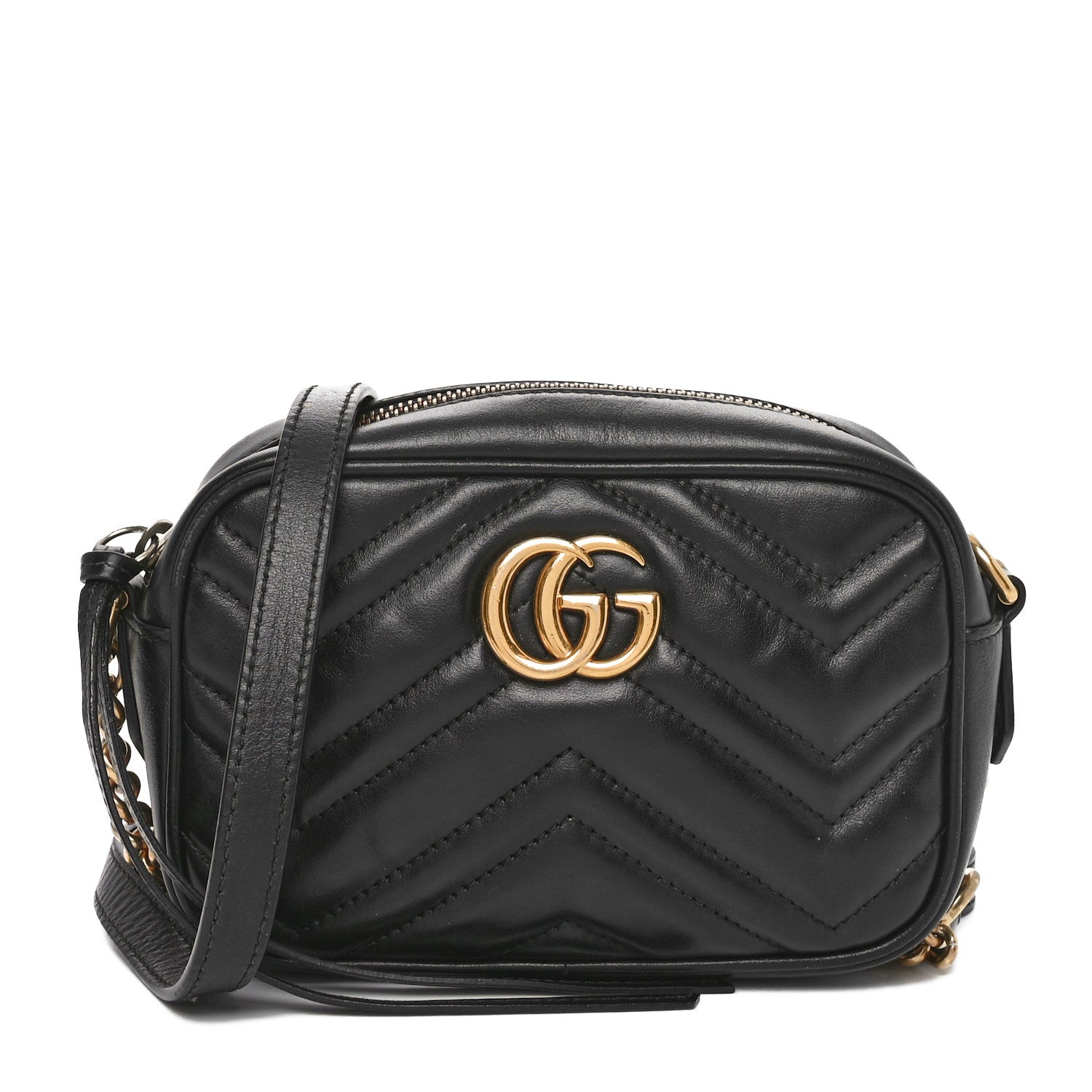 Gucci Calfskin Matelasse Mini GG Marmont Chain Shoulder Bag Black 1 of 11