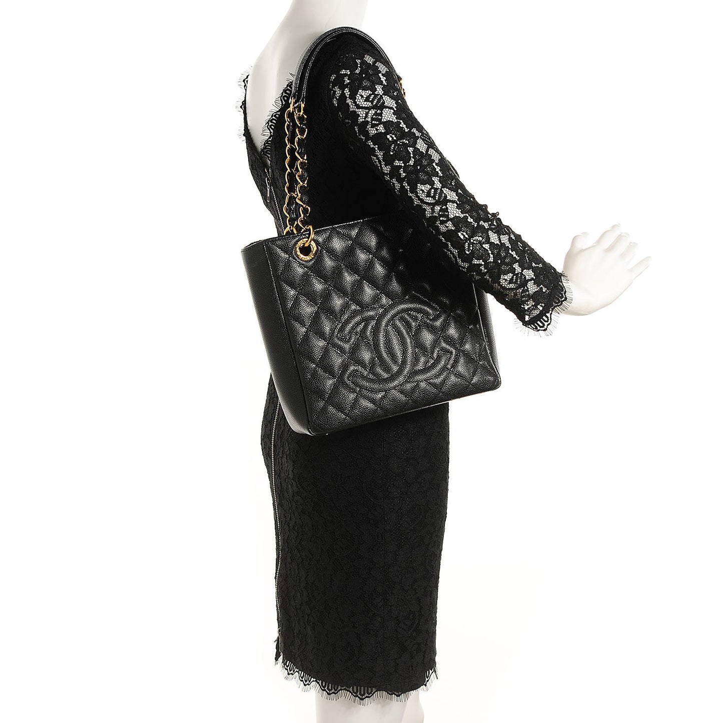 Caviar Quilted Petit Shopping Tote PST Black