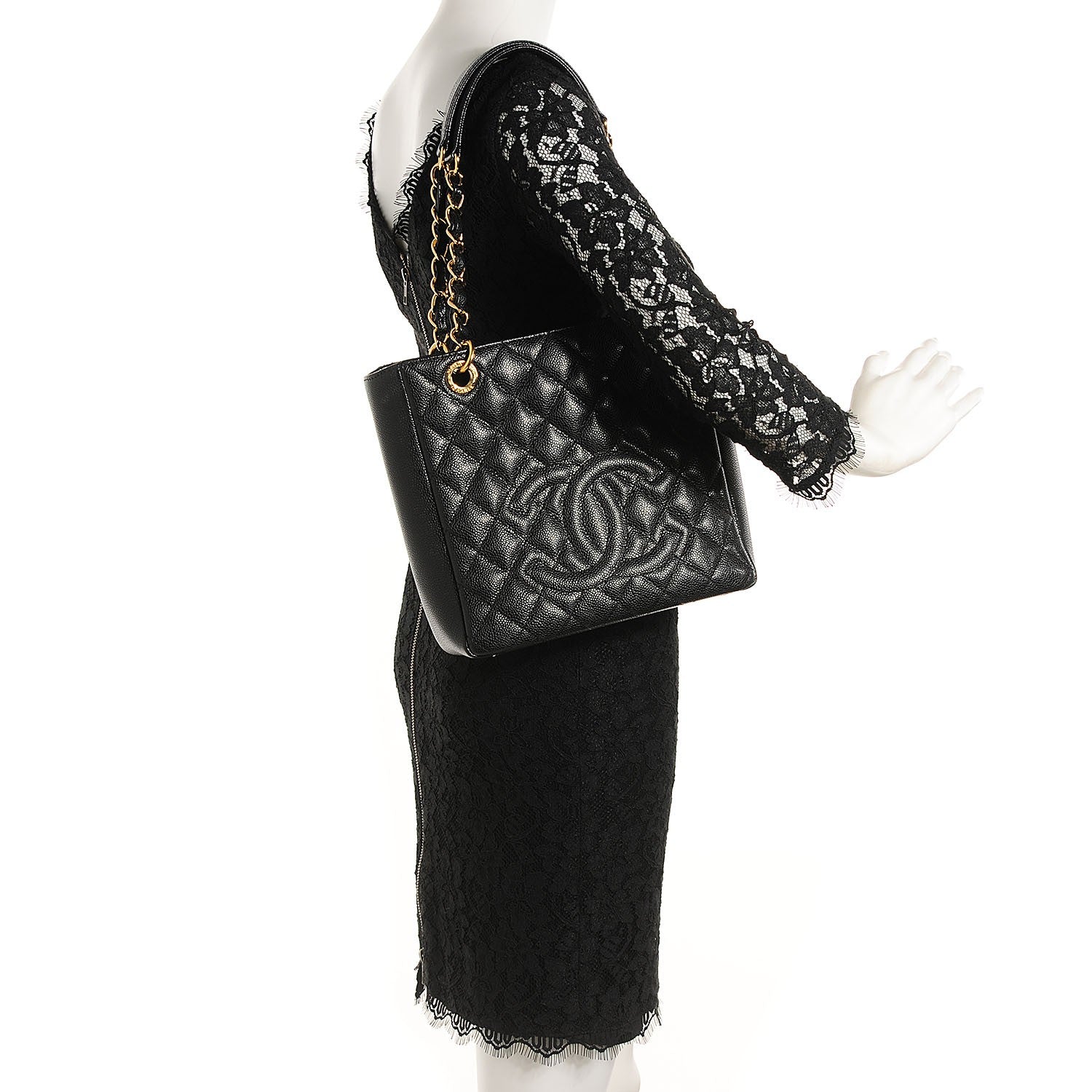 Chanel Caviar Quilted Petit Shopping Tote PST Black 2 of 7