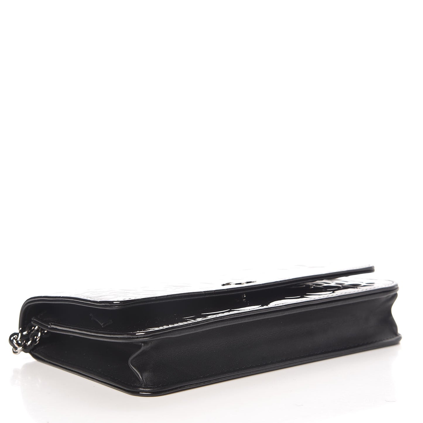 Patent Camellia Embossed Wallet On Chain WOC Black