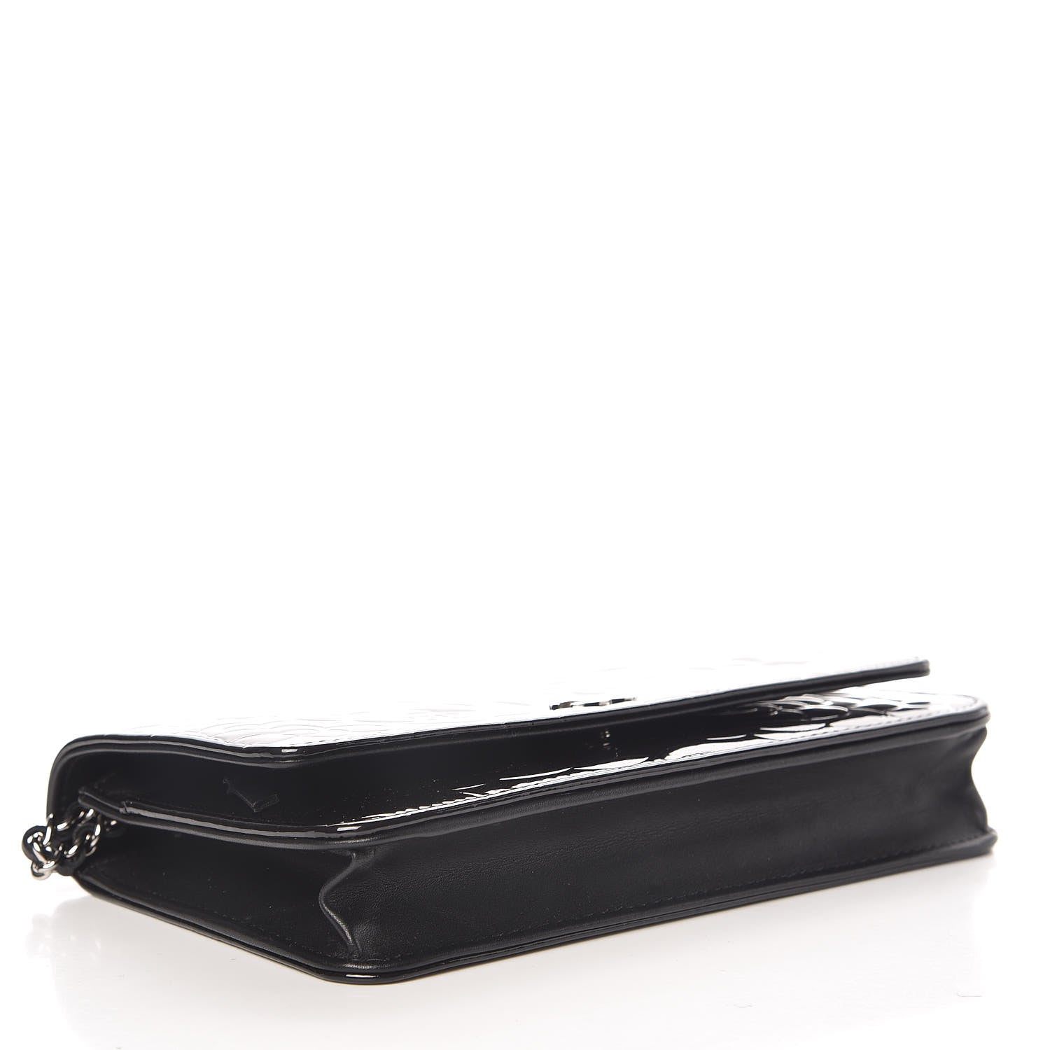 Chanel Patent Camellia Embossed Wallet On Chain WOC Black 4 of 11